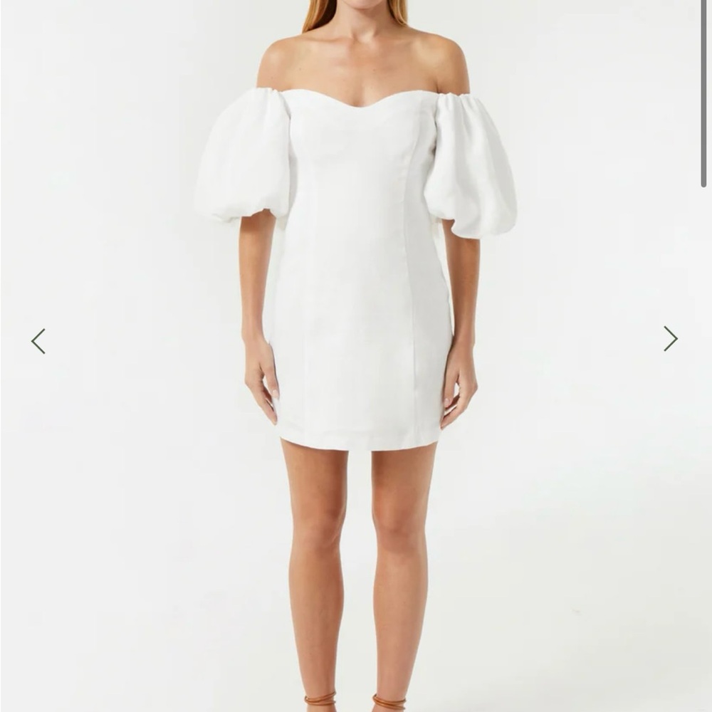 Off Shoulder Rhode Linen Puff Sleeve Dali Dress - size 12